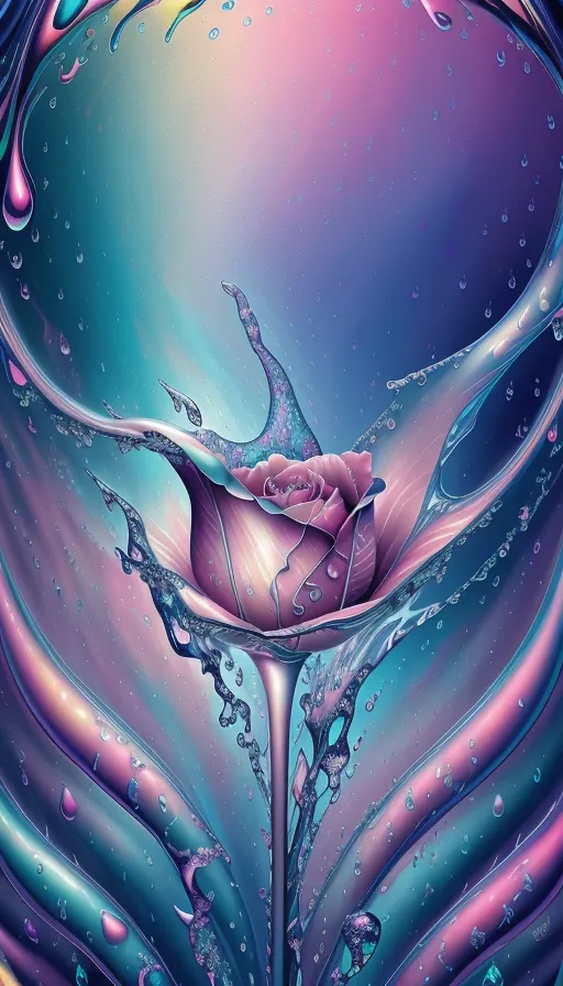 a painting of a flower with water drops on it