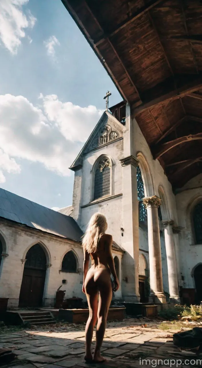 a young,beautiful  woman walking to the church