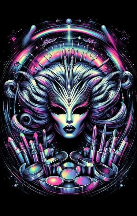 beautiful alien goddess  , lipsticks in and out of there tube, makeup brushes  move,  alien blinks, beautiful masterpiece trending artwork, amazing quality, attention to detail Documentary film  professional , advertising style