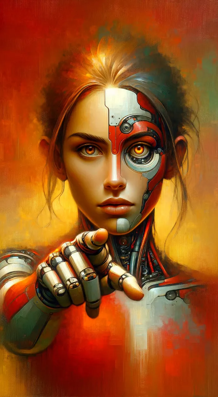 a painting of a woman with a robot face