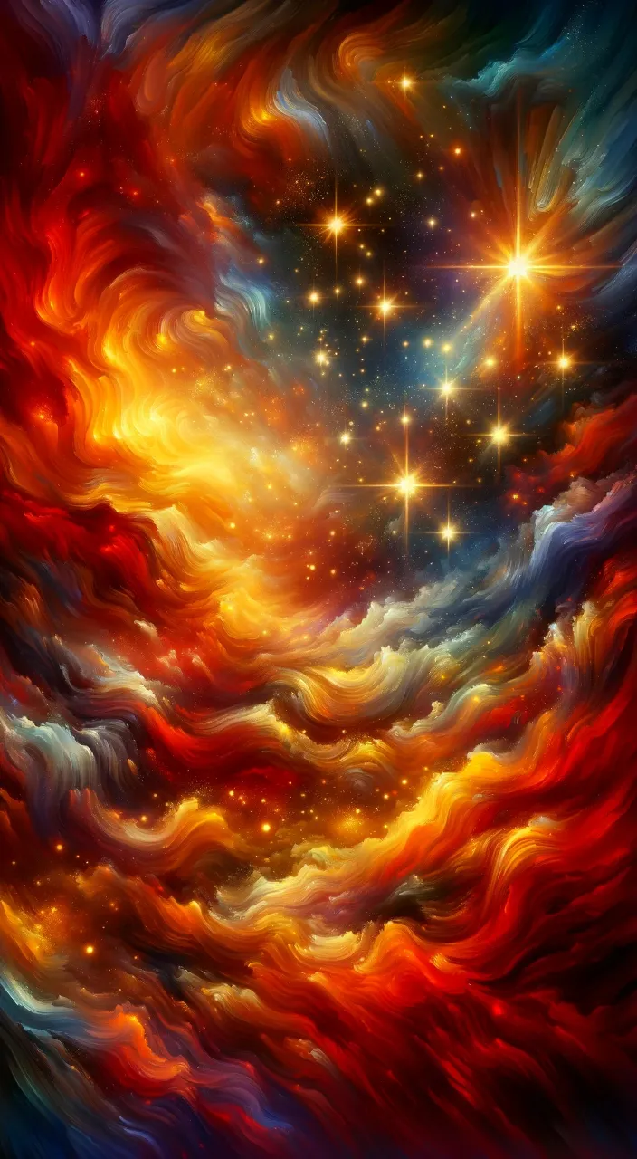 a painting of a colorful sky with stars