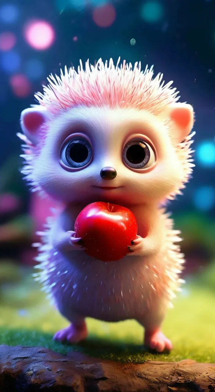 a hedgehog holding an apple in its paws