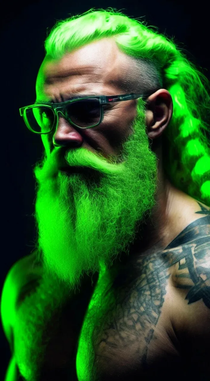 a man with long green hair and glasses