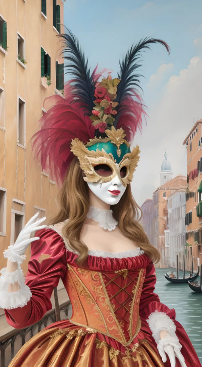 Venice carnival, women with costume and carnival mask, beautiful, detailed, cinematic 