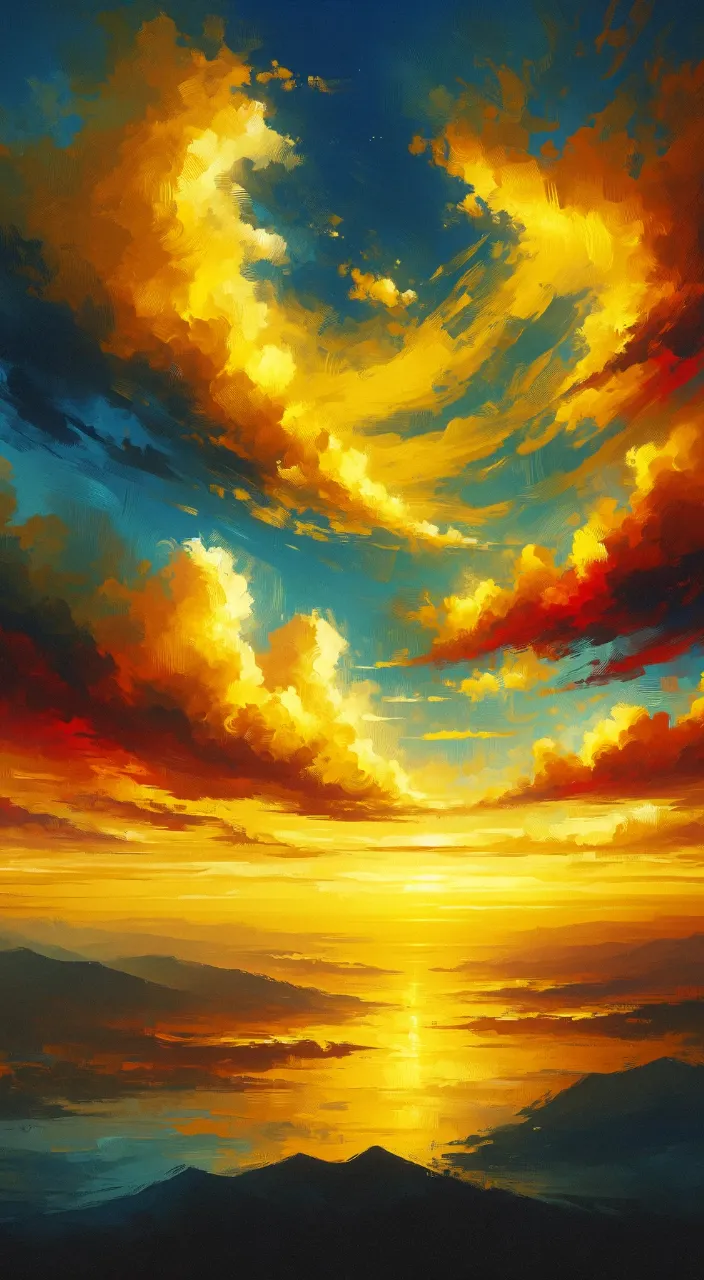 a painting of a sunset over a body of water