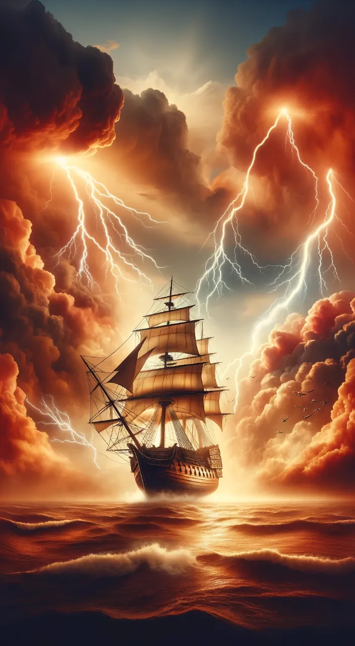 a painting of a ship in a storm