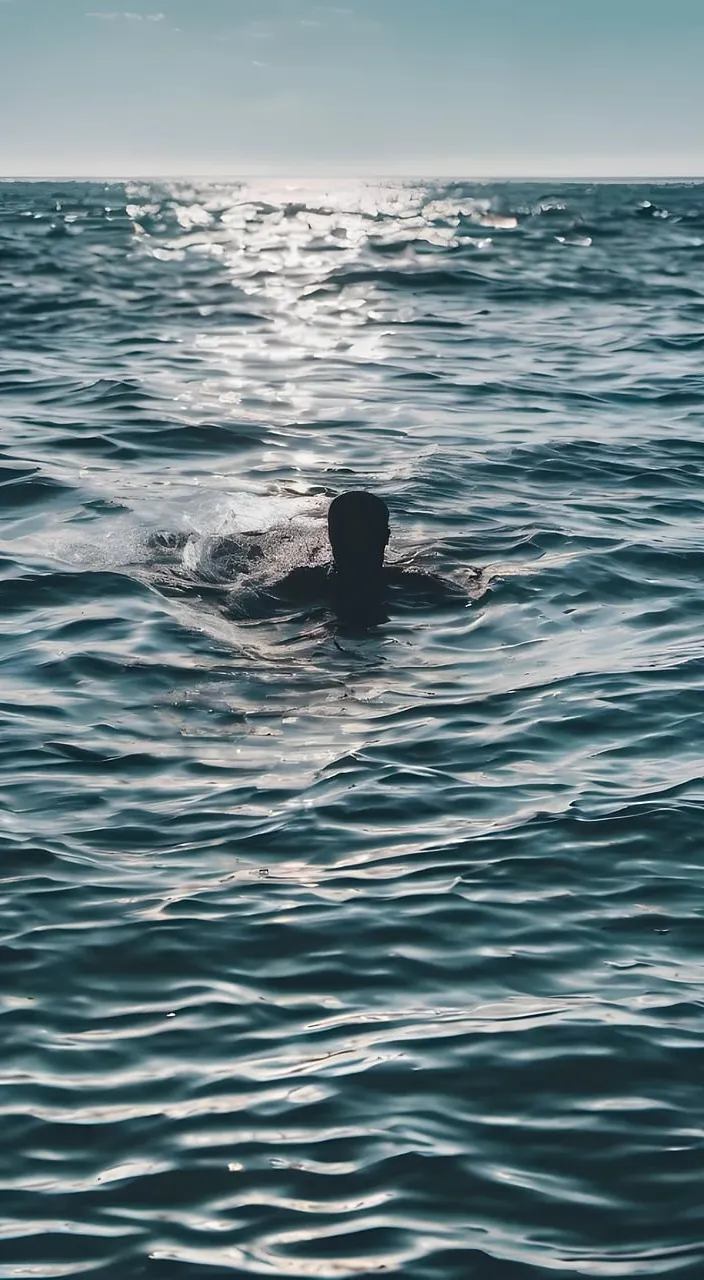 a person swimming in a body of water in anime cartoon style