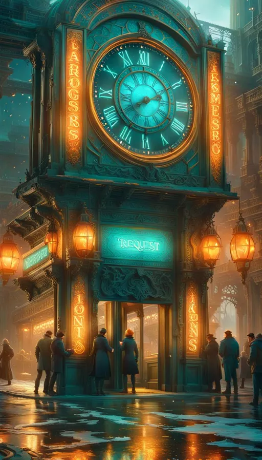 a painting of a clock tower in a city