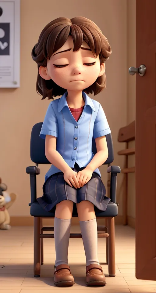 a little girl sitting in a chair with her eyes closed