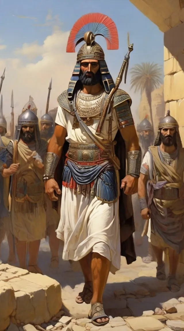 a painting of a man with a sword in front of a group of men