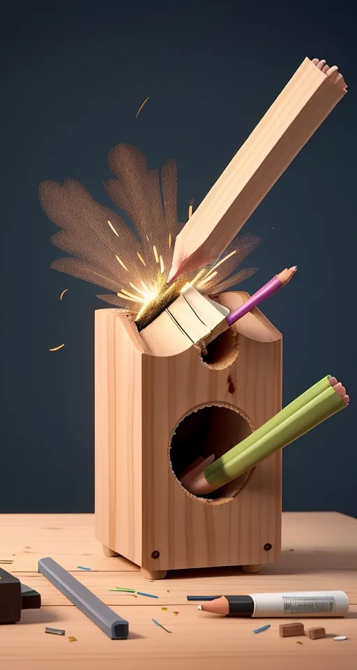 a wooden pencil holder with two pencils in it