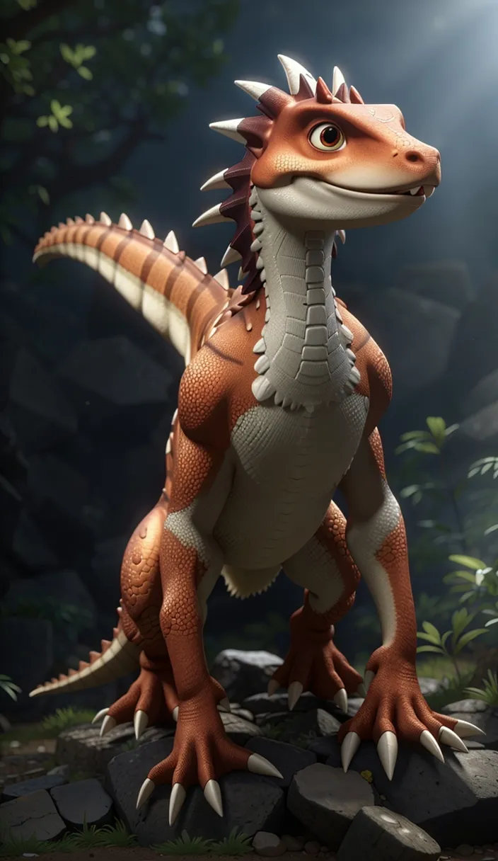 a dinosaur standing on top of a pile of rocks, animated depiction of Aardonyx, 4k