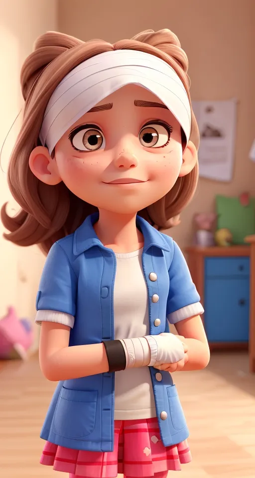 a cartoon girl with a bandage on her head