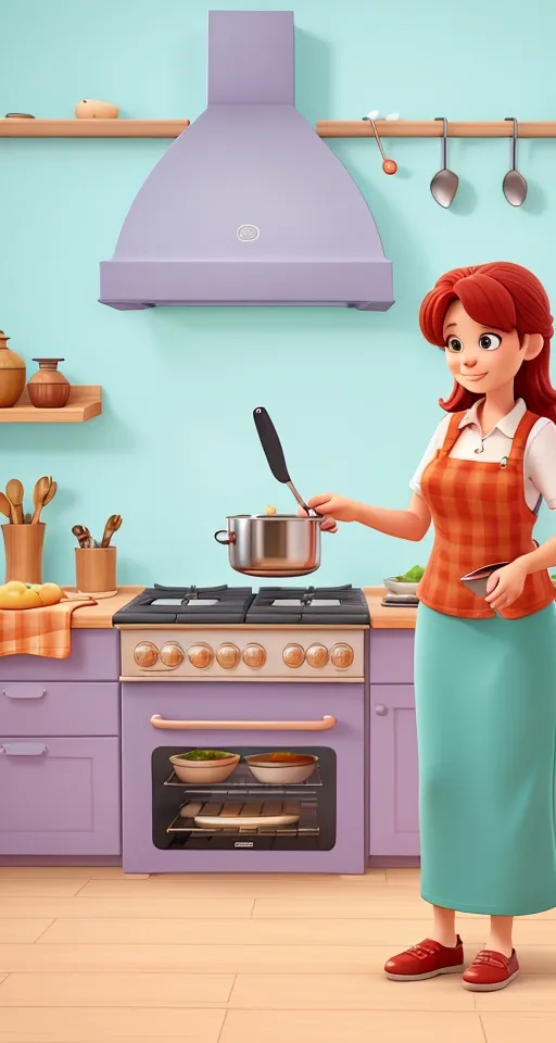 a woman in a kitchen cooking food on a stove