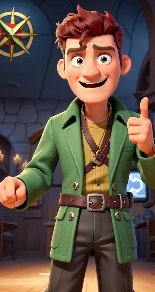 a man in a green jacket giving a thumbs up