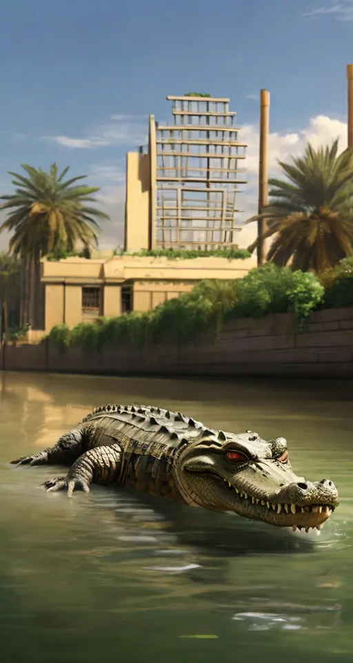 a large alligator floating on top of a body of water