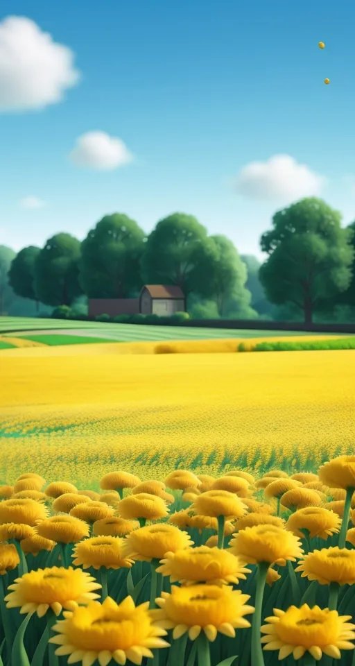 a painting of a field of yellow flowers