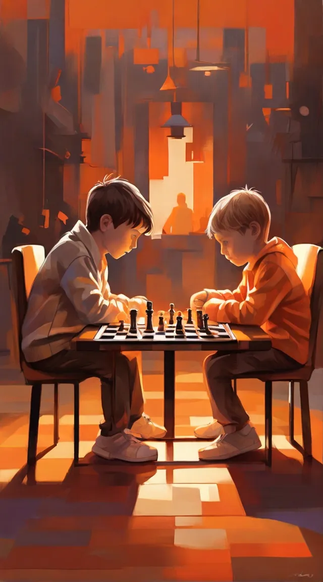 two young boys playing a game of chess