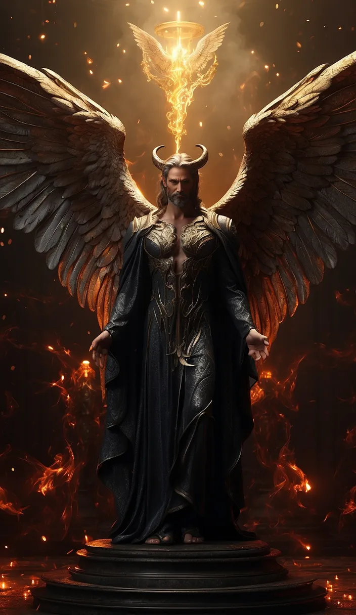 a statue of a man with wings and a halo