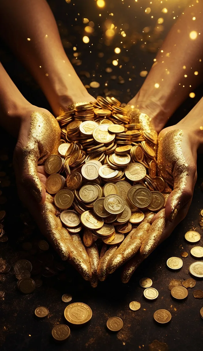 a person holding a handful of coins in their hands