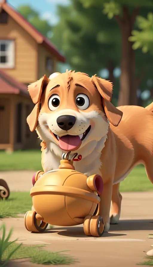 a cartoon dog is riding a toy car