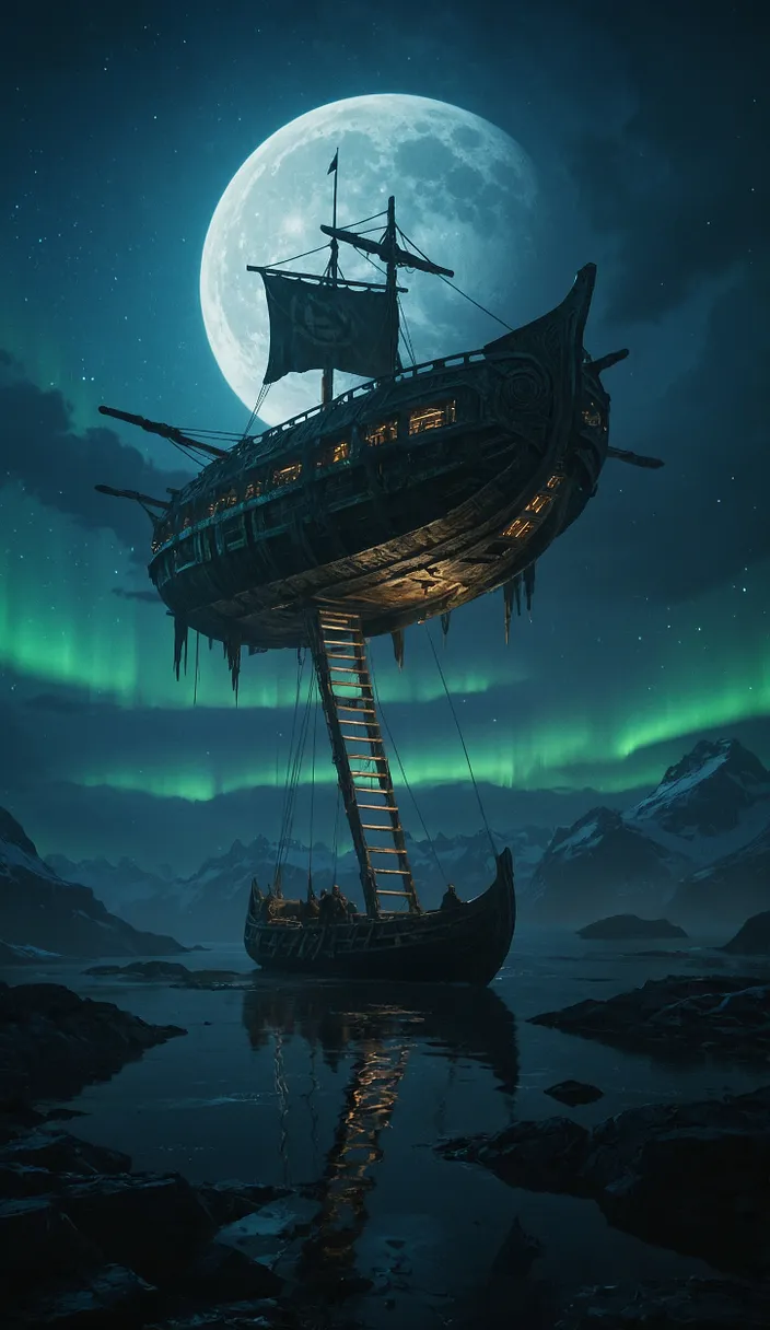 a ship floating on top of a body of water under a full moon