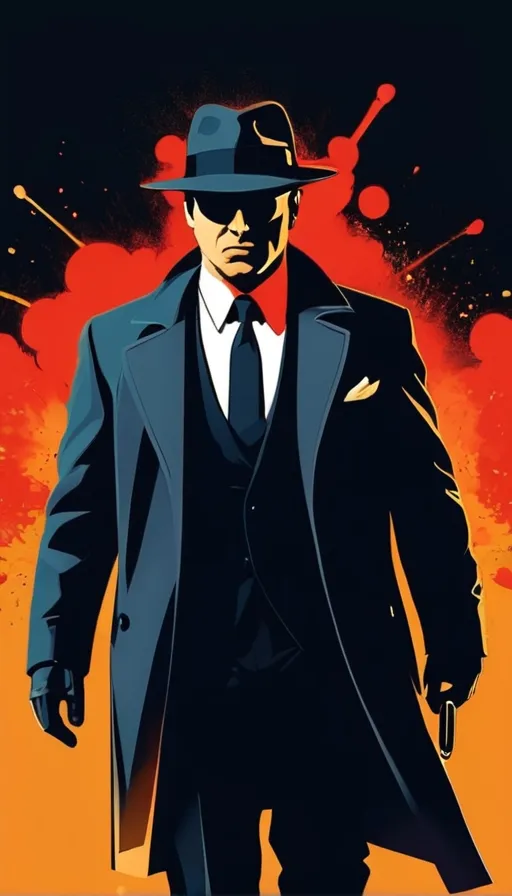 a man in a suit and hat with a gun