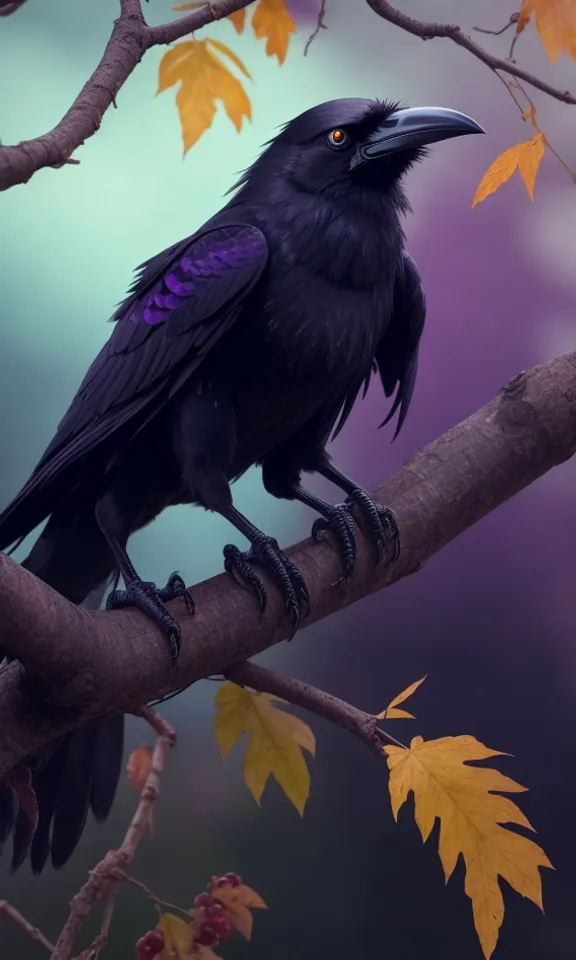 a black bird sitting on a branch in a tree