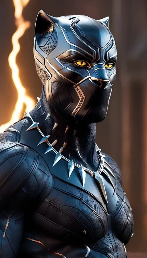 a close up of a person in a black panther costume