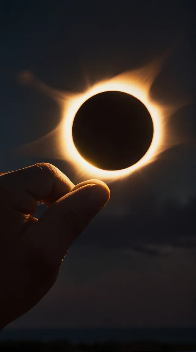 a hand holding a small object in front of the sun