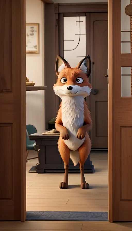 a fox is standing in the doorway of a house