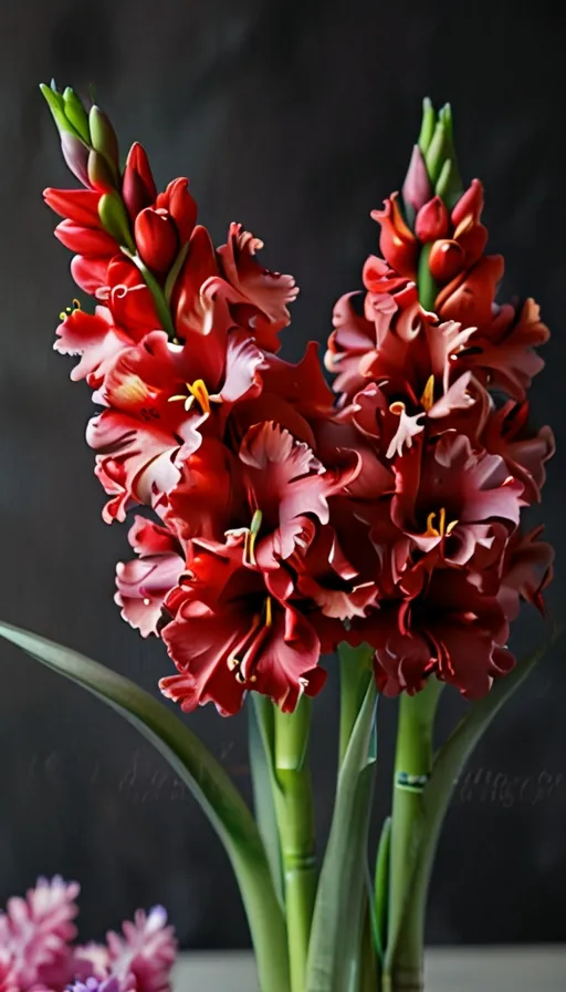 a vase filled with red flowers on top of a table