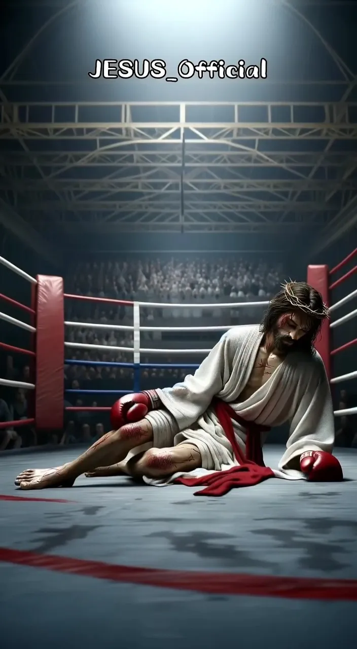 a man laying on the ground in a boxing ring