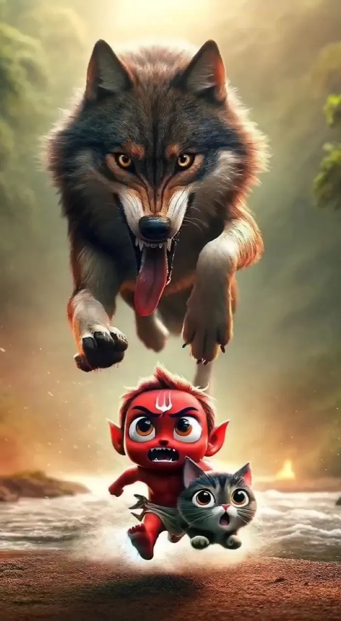 a movie poster with a wolf and two cats