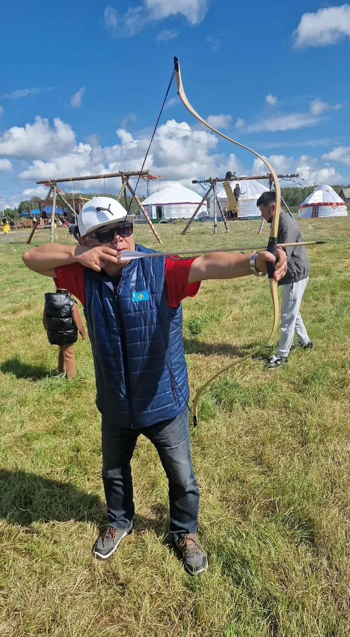 bow, cloud, sky, arrow, bow and arrow, field archery, archery, grass, grassland, recreation