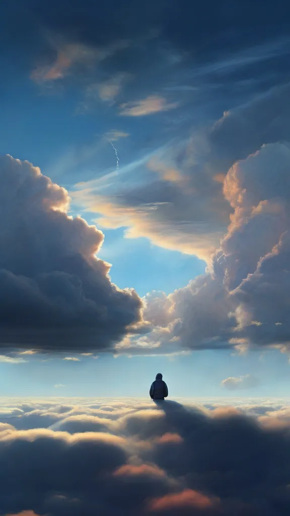 a person standing on top of a cloud filled sky