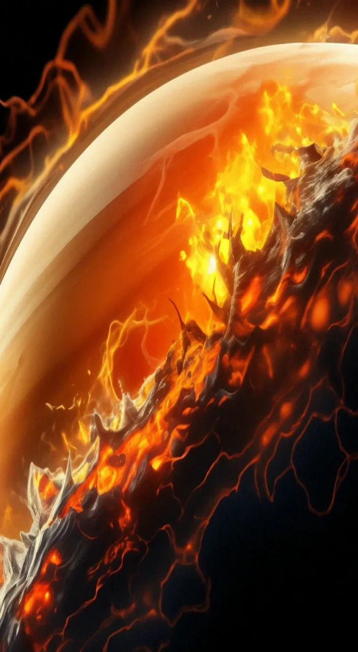 a close up of a planet with fire and smoke