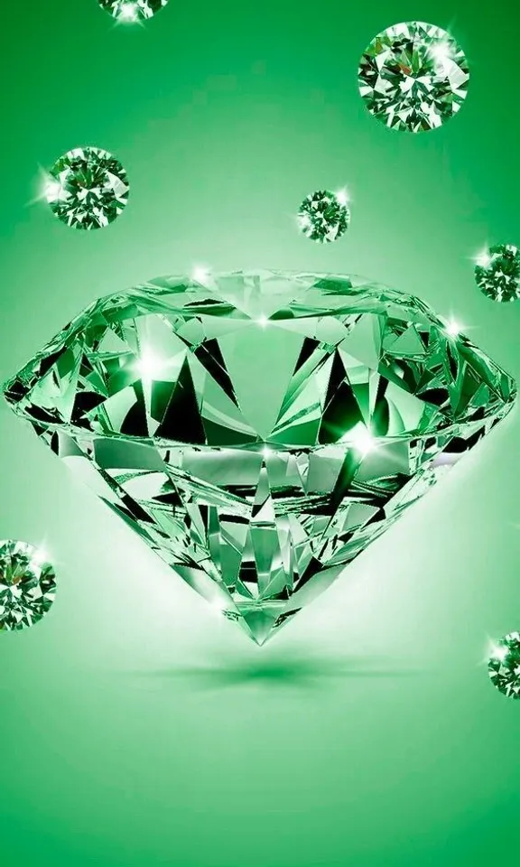 a diamond surrounded by diamonds on a green background