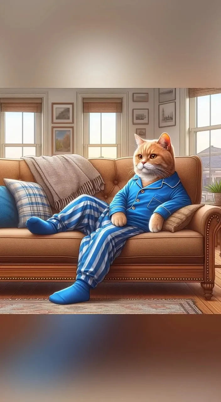 a painting of a cat sitting on a couch