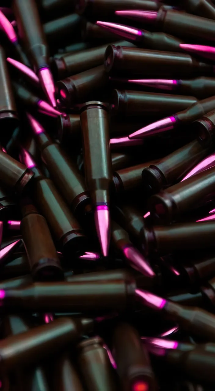 a pile of purple bullet like objects sitting on top of each other