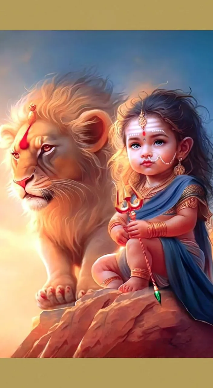 a painting of a girl sitting on top of a lion