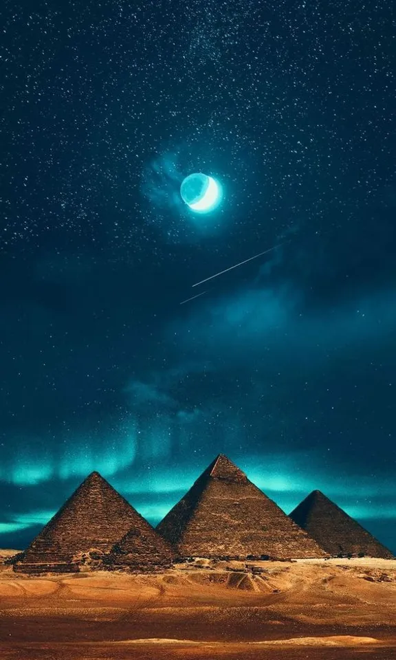 the great pyramids of giza under the night sky