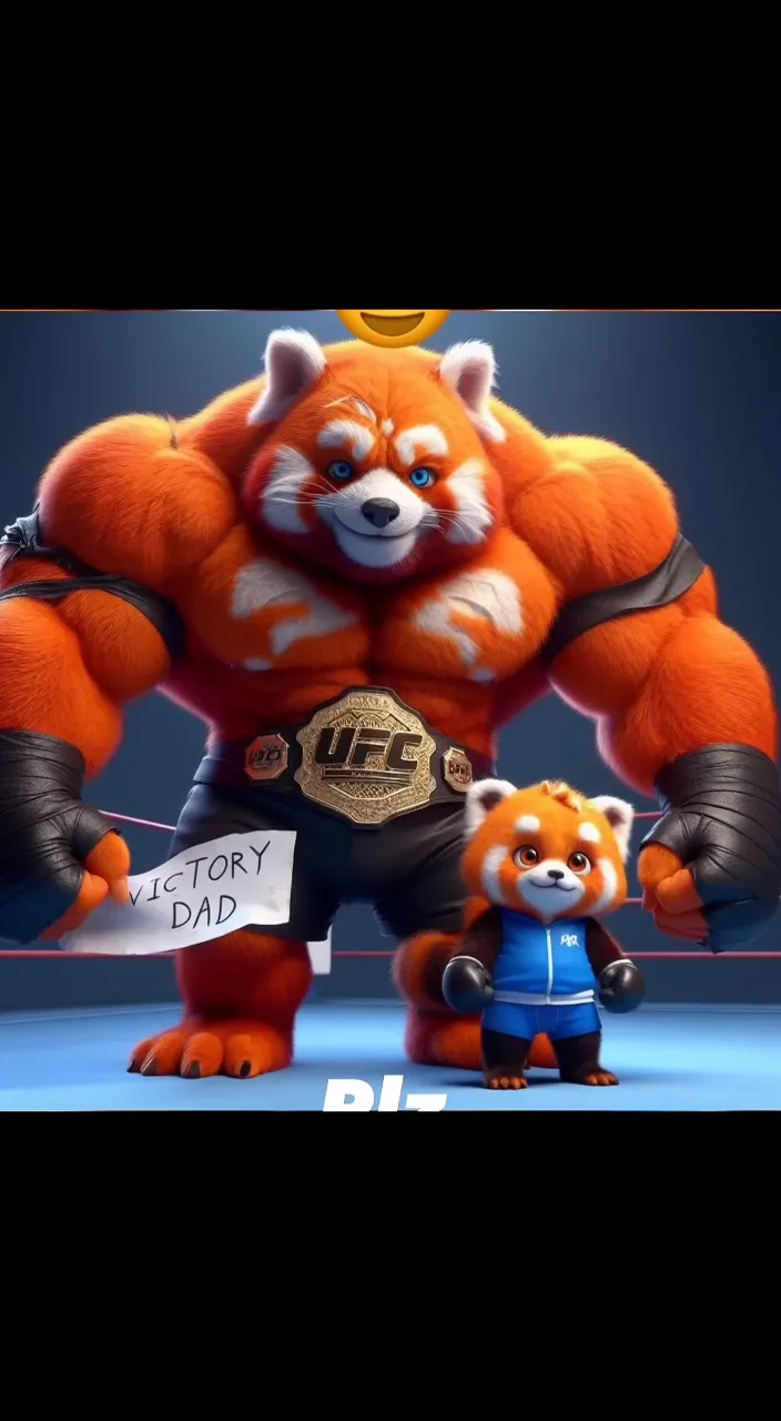 a cartoon of a wrestler and a red panda