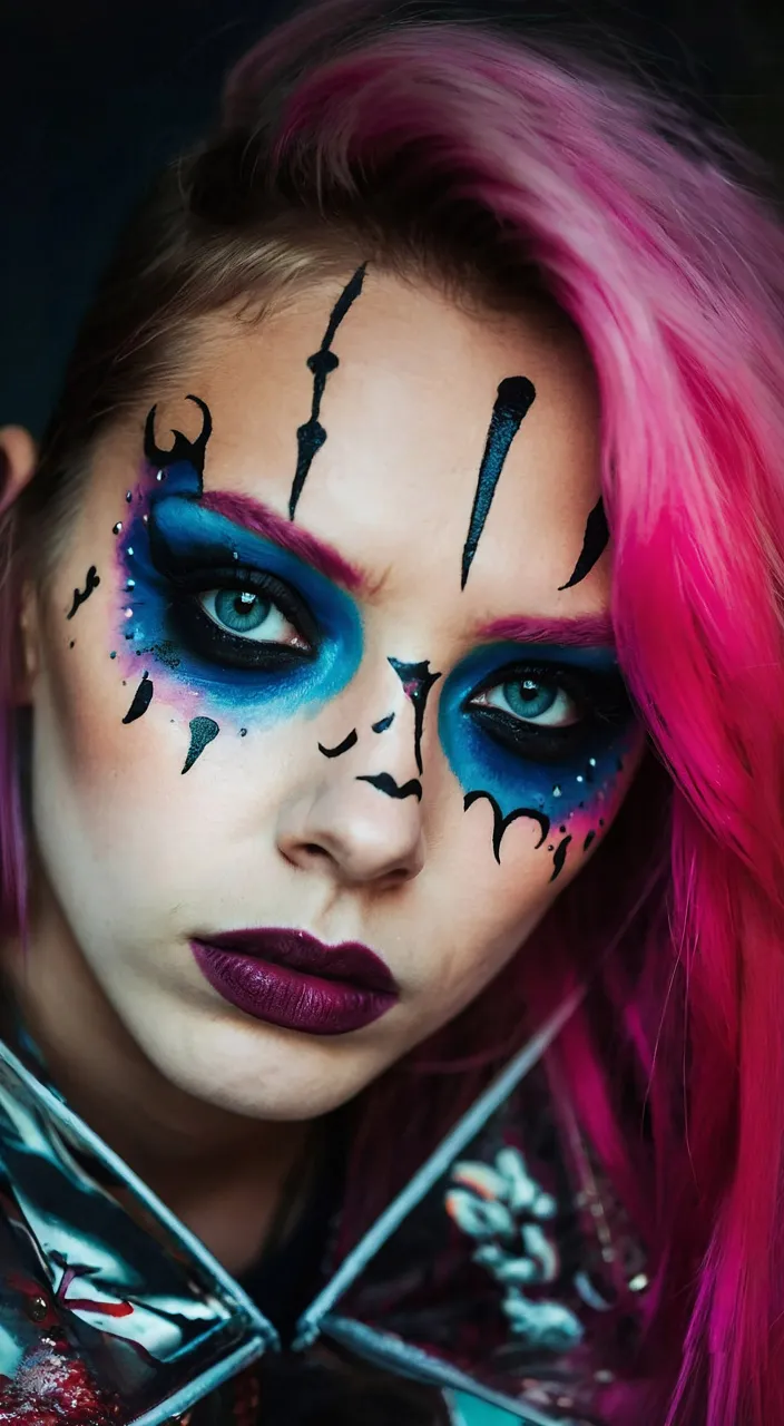 a woman with bright pink hair and makeup