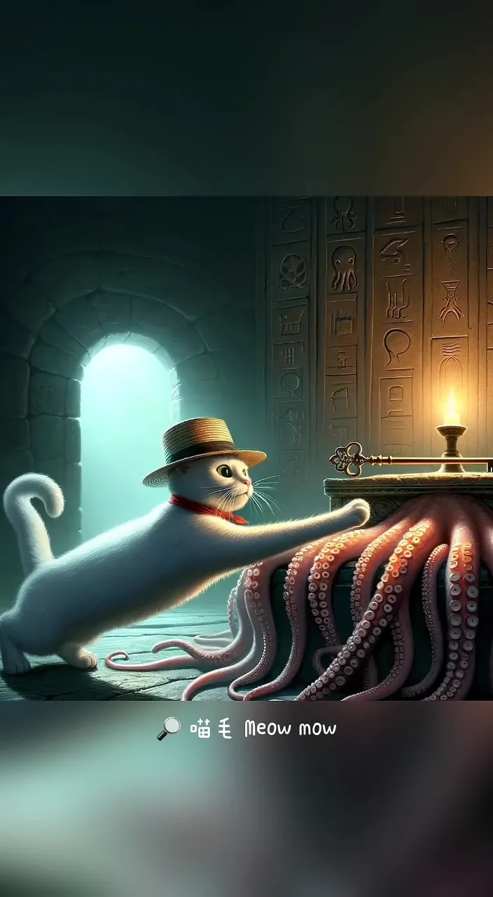 an octopus and a cat in a room