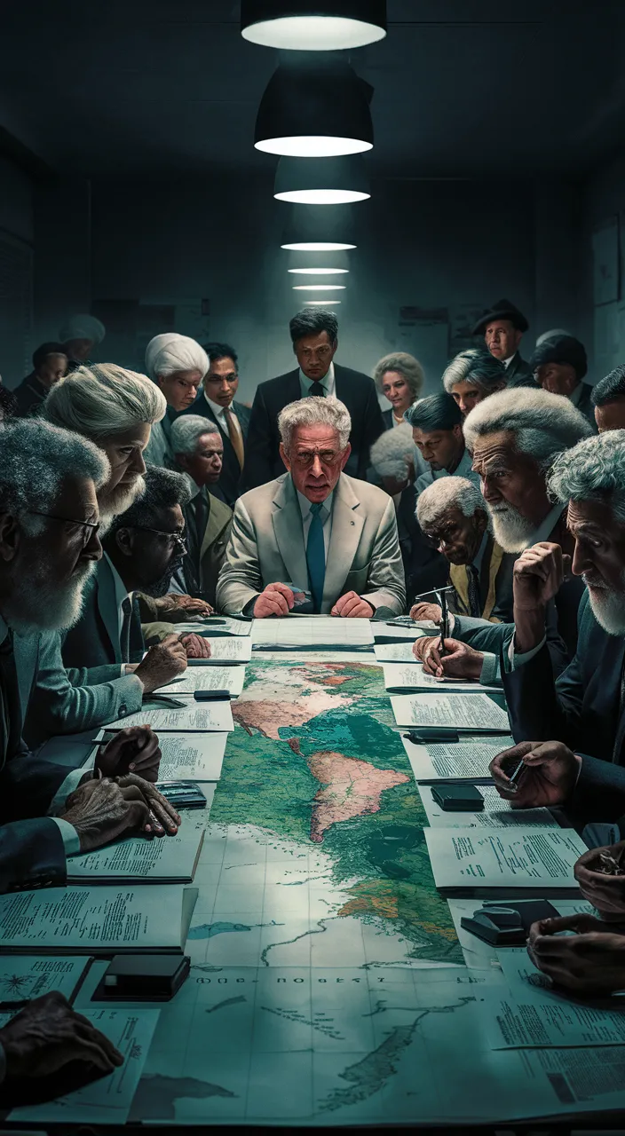 a group of people sitting around a table looking at a map