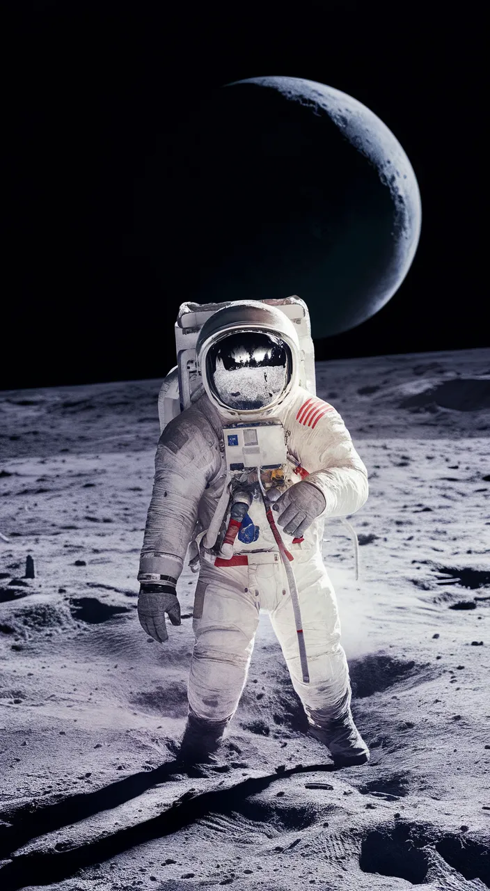 an astronaut standing on the surface of the moon