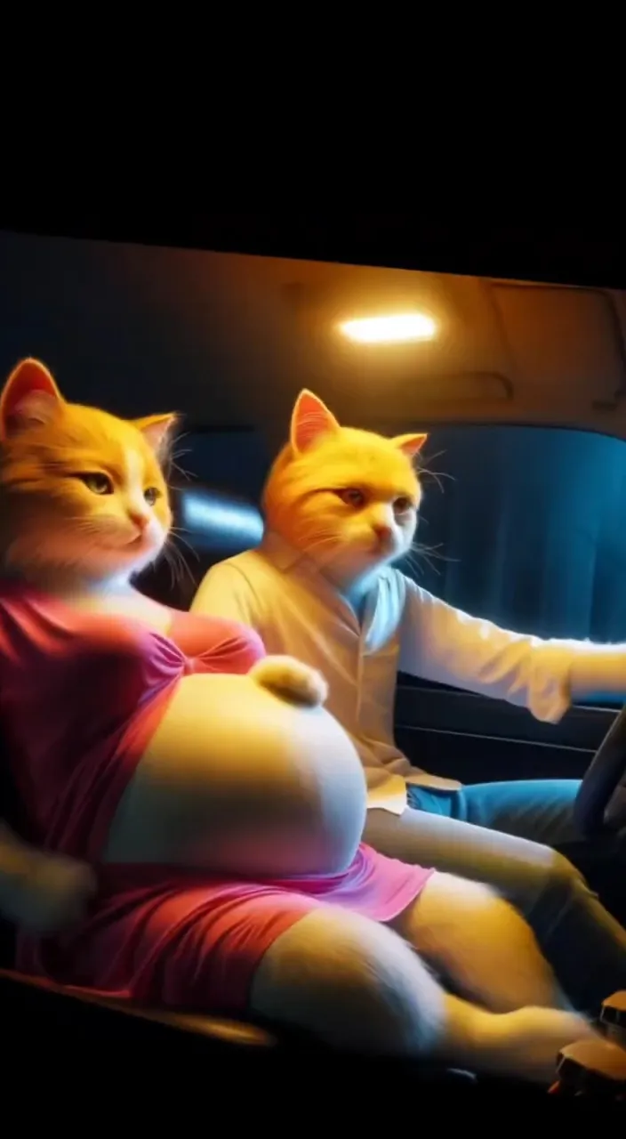 a couple of cats that are sitting in a car