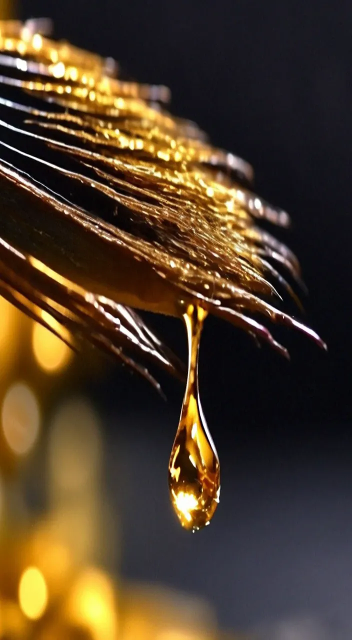 a close up of a gold colored object with drops of water капля падает