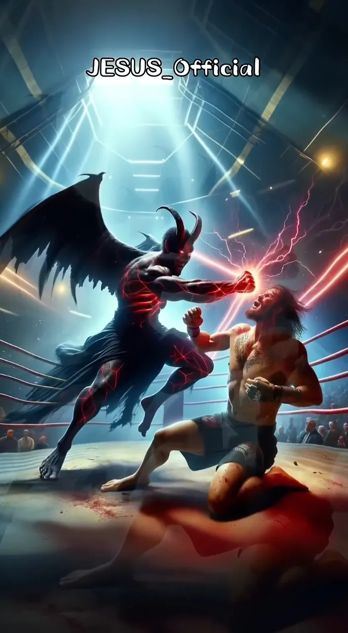 a painting of two people fighting in a wrestling ring